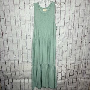 Nation LTD Melissa Tiered Midi Dress Size M Mint Green Pima Cotton Sleeveless